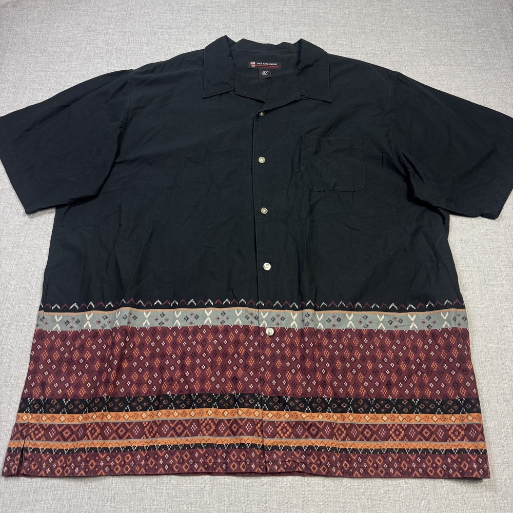 Polo Jeans Company Ralph Lauren Loop Collar Camp Shirt Mens 2XL Black Colorblock